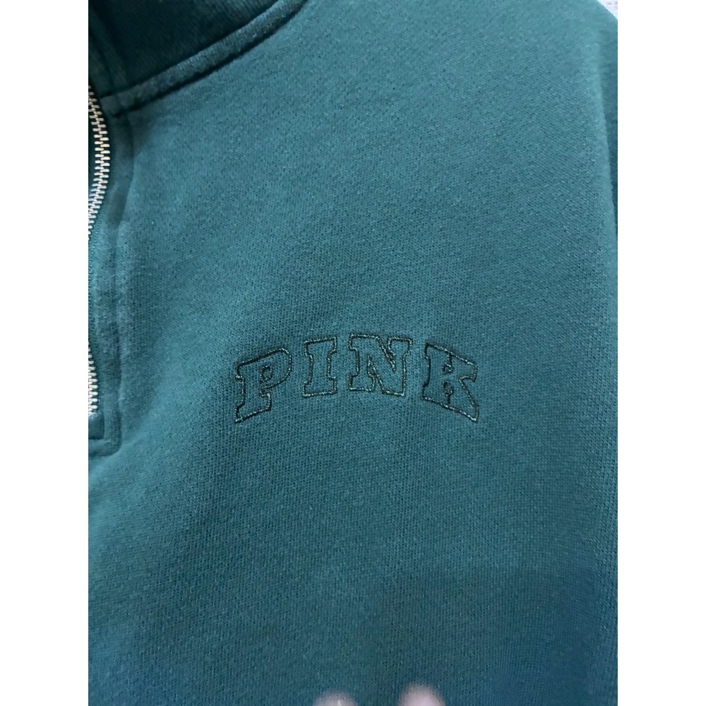 Victoria's Secret PINK Quarter Zip Sweatshirt and Wide Leg Sweatpants Set Green - Picture 3 of 11